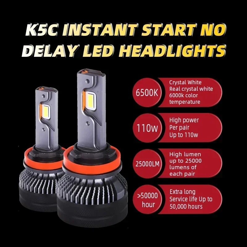 Bombilla LED K5C para faro delantero de camión, 24V, H7, H4, H1, H11, 4300K, 6000K, 110W, 24V, 2 piezas