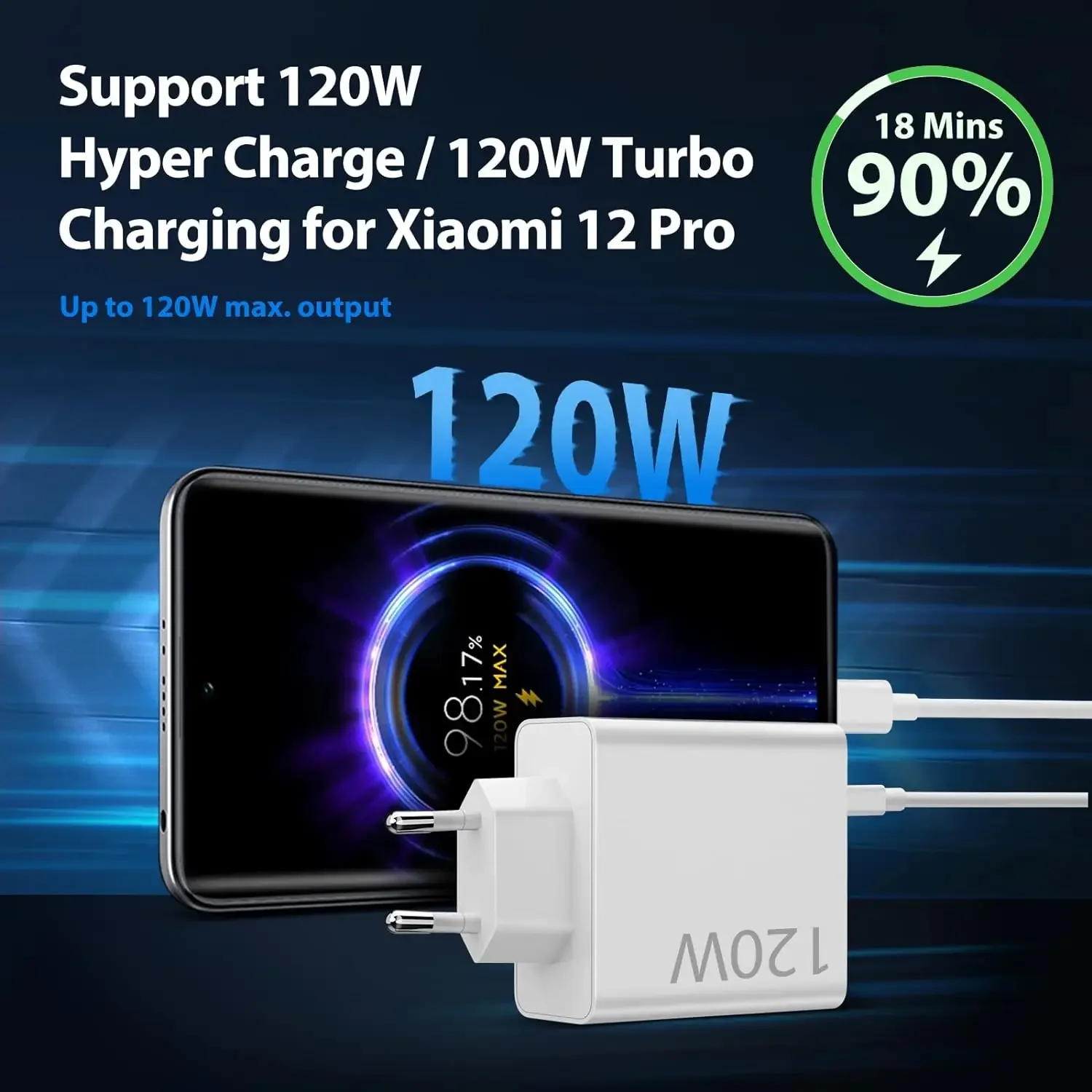 Cargador de pared USB rápido 6A 120W EU para Xiaomi 11 12 13 14 15 Ultra Redmi Note 11T 12 13 POCO F6 X5 Pro, cable de carga turbo tipo C