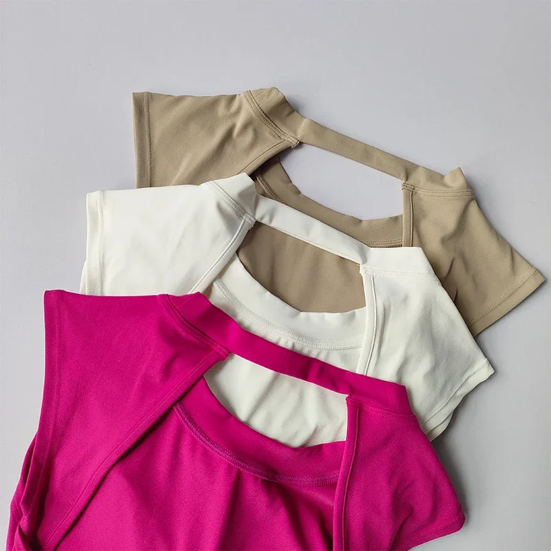 Camiseta deportiva con almohadilla fija para el pecho para mujer, chaleco Sexy corto con espalda descubierta, traje de Yoga adelgazante de secado rápido, ropa superior