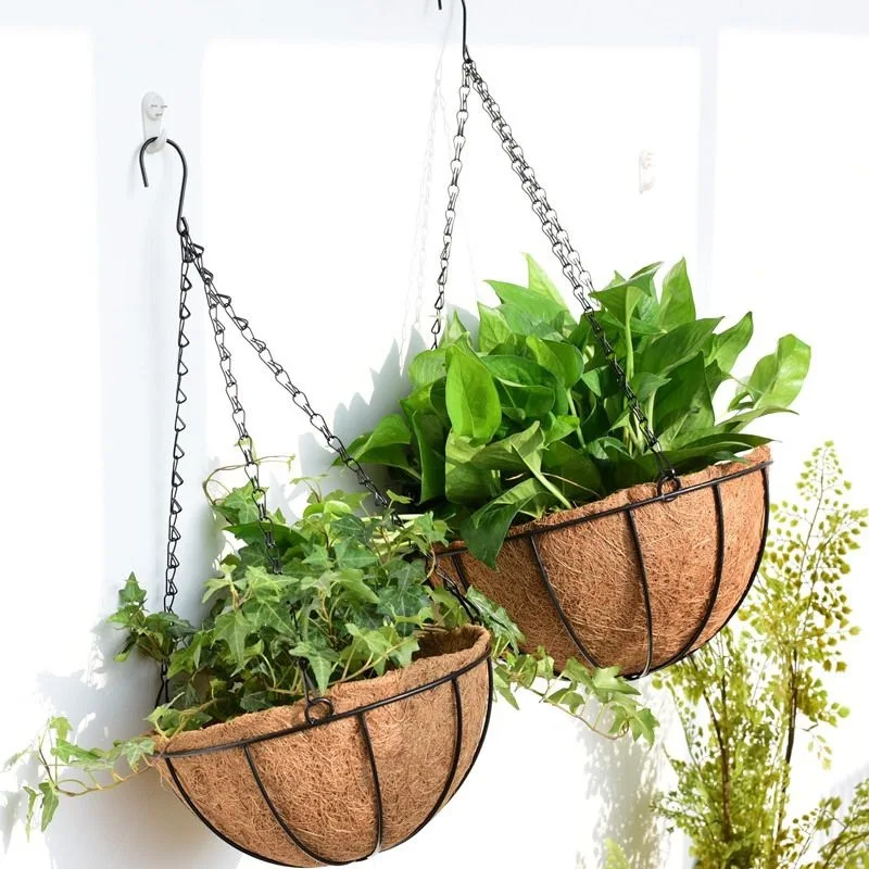 Soporte para plantas de alambre redondo de 8/10 pulgadas, cesta colgante de Metal, forro de coco, plantas, maceta de jardín de flores para decoración del hogar y balcón