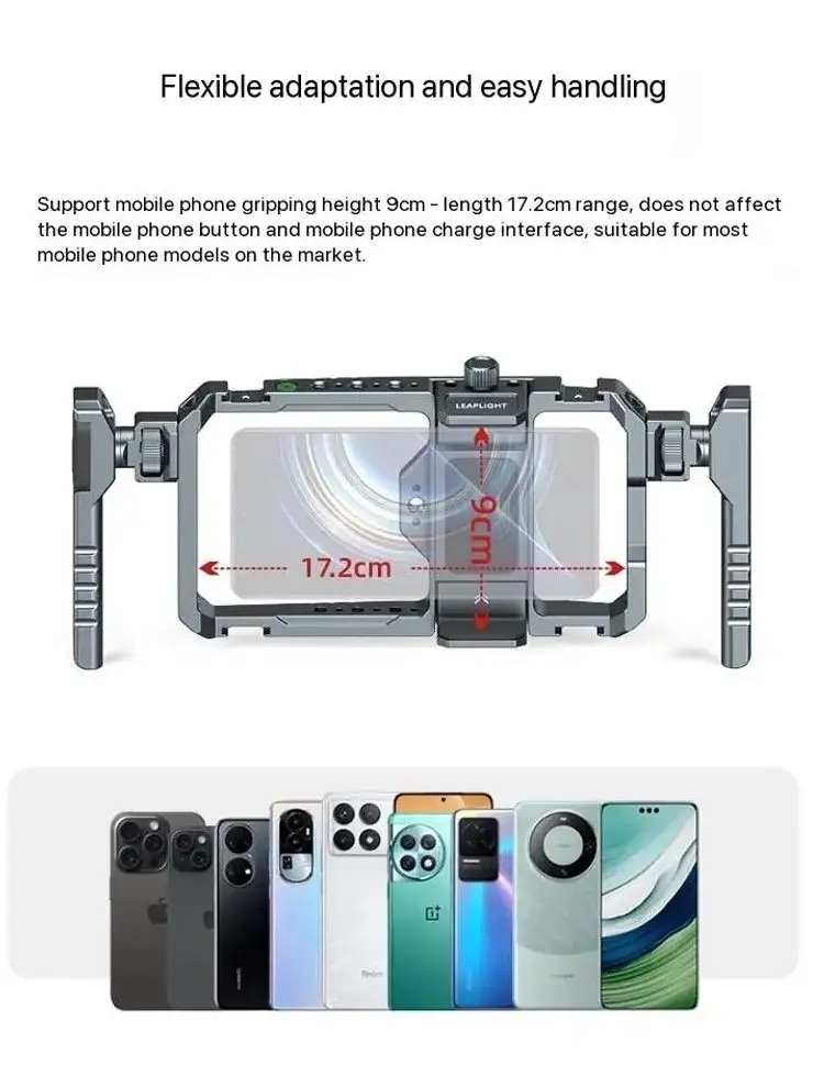 Leplight-Kit de jaula de vídeo para teléfono inteligente, aparejo de Metal con asas para iPhone y Android