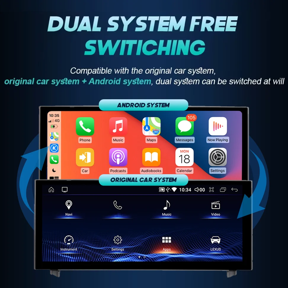 Radio Auto con Carplay Inalámbrico Nunoo Android 14 para Lexus IS RC 200 250 300 350 200t 300h Reproductor Multimedia Navegación GPS DSP