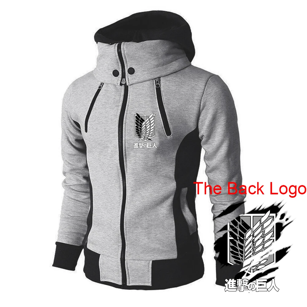 Chaqueta de Anime japonés 2025, sudaderas con capucha con cuello levantado para hombre, abrigo cómodo deportivo con estampado de logotipo de Attack on Titan, primavera y otoño