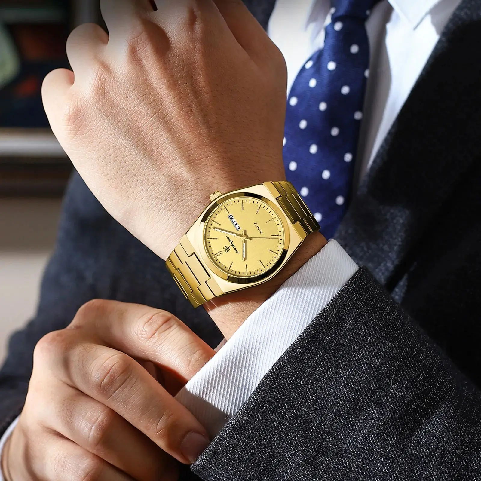 POEDAGAR, reloj clásico a la moda para hombre, resistente al agua, luminoso, con fecha, semana, reloj de lujo para hombre, relojes de negocios de cuarzo de acero inoxidable para hombre