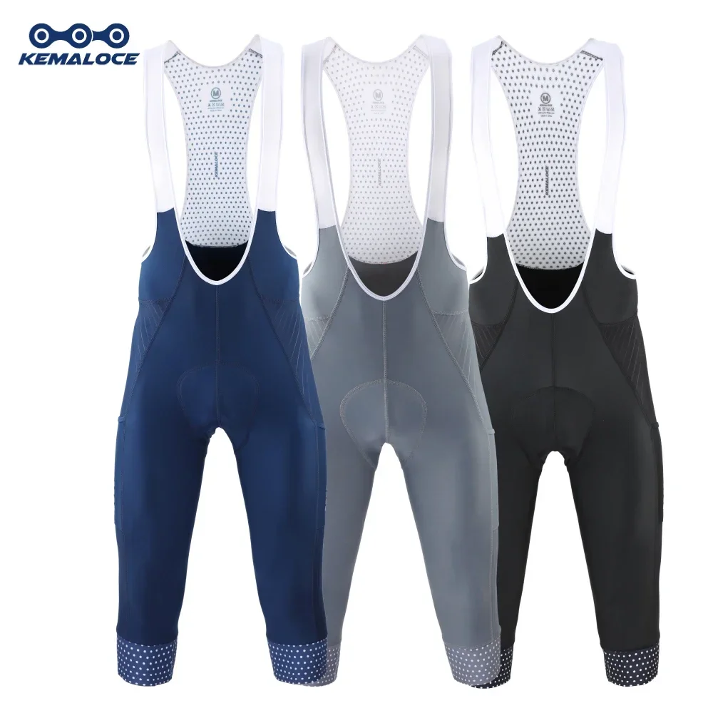 Pantalones Cortos de Ciclismo KEMALOCE para Hombre, 3/4, Azul/Negro/Gris, con Almohadilla de Gel 5D, Pantalones de Ciclismo MTB, de Alta Calidad, Secado Rápido
