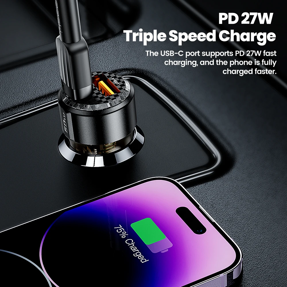 Toocki 60W USB cargador de coche carga rápida QC PD SCP 6A USB tipo C carga rápida de coche para iPhone 15 14 13 Huawei Samsung Xiaomi