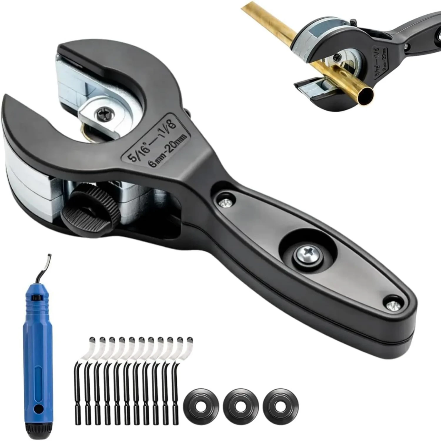 Cortador de Tubos con Mecanismo de Trinquete 6-23/8-29 mm, Cortador de Tuberías de Cobre 2 en 1 360 °   Cortador Compacto de Tubos para Espacios Reducidos, para Cobre, Metal y Plástico