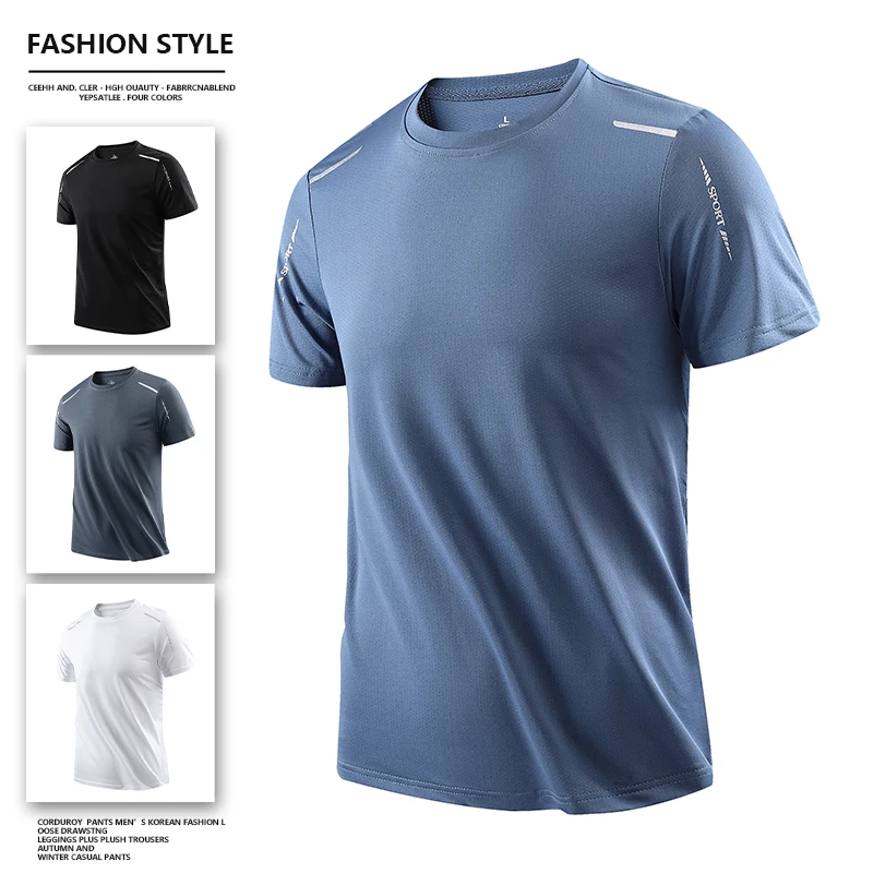 CHRLCK-camisetas de secado rápido para correr para hombre, camisetas transpirables para senderismo y pesca, Camisa corta para deportes al aire libre de elasticidad suave, verano