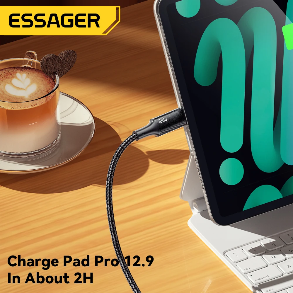 Cable USB C a USB Tipo C Essager de 100W, Cable de Carga Rápida PD de 5A, Cable USB Tipo C para iPhone 15, iPad, MacBook, Xiaomi, Samsung, Huawei