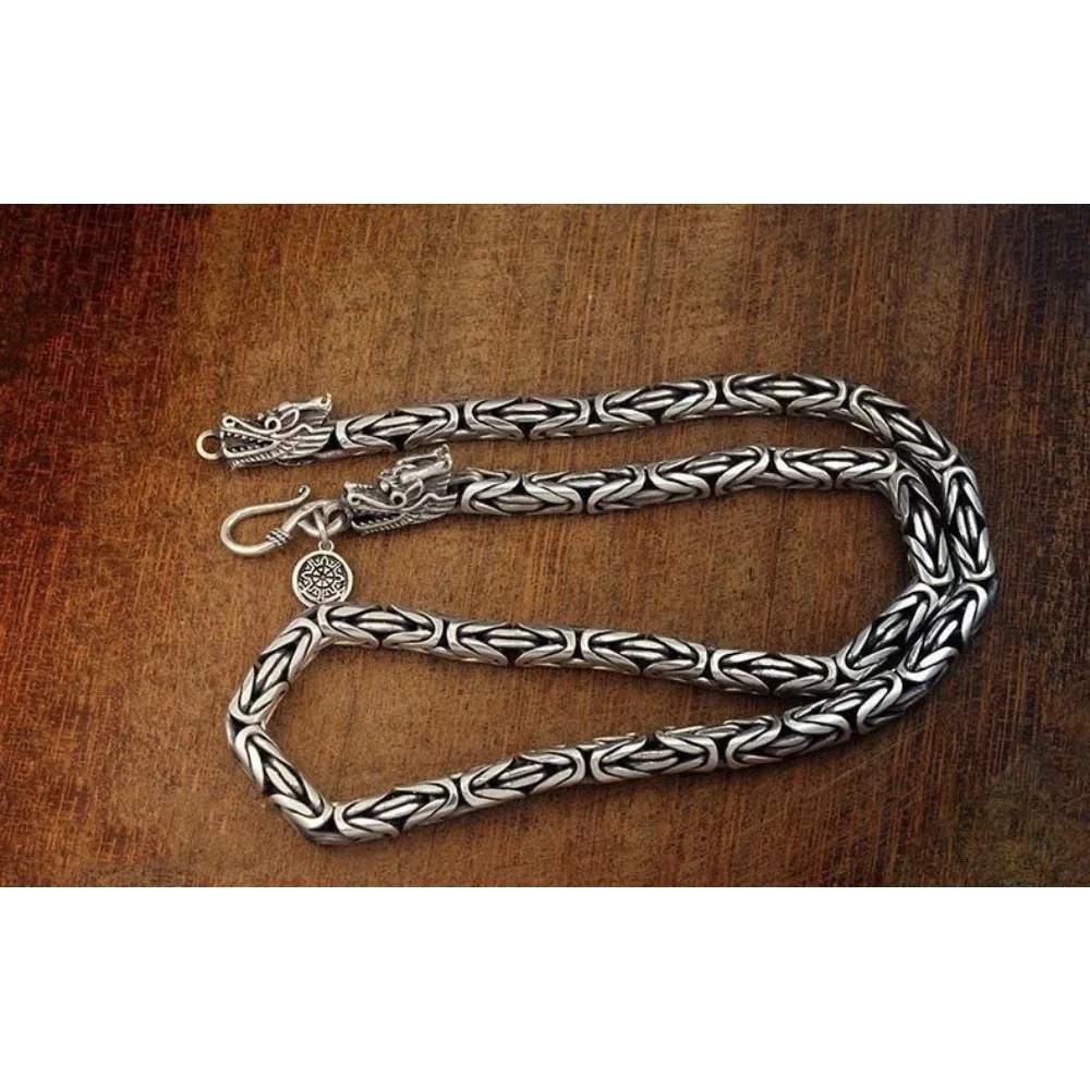 Collar de plata de ley Noble Retro para hombres y mujeres clásico 8MM rchain dragón 60cm encanto joyería fina de alta calidad regalo de boda