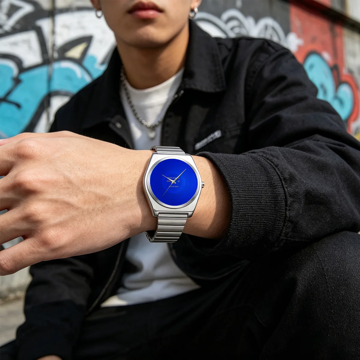 Reloj de Cuarzo para Hombre 2026 con Diseño de Esfera Redonda, Patrones Digitales Personalizados con Graffiti, Simple pero Retro, Elegante y de Alta Gama