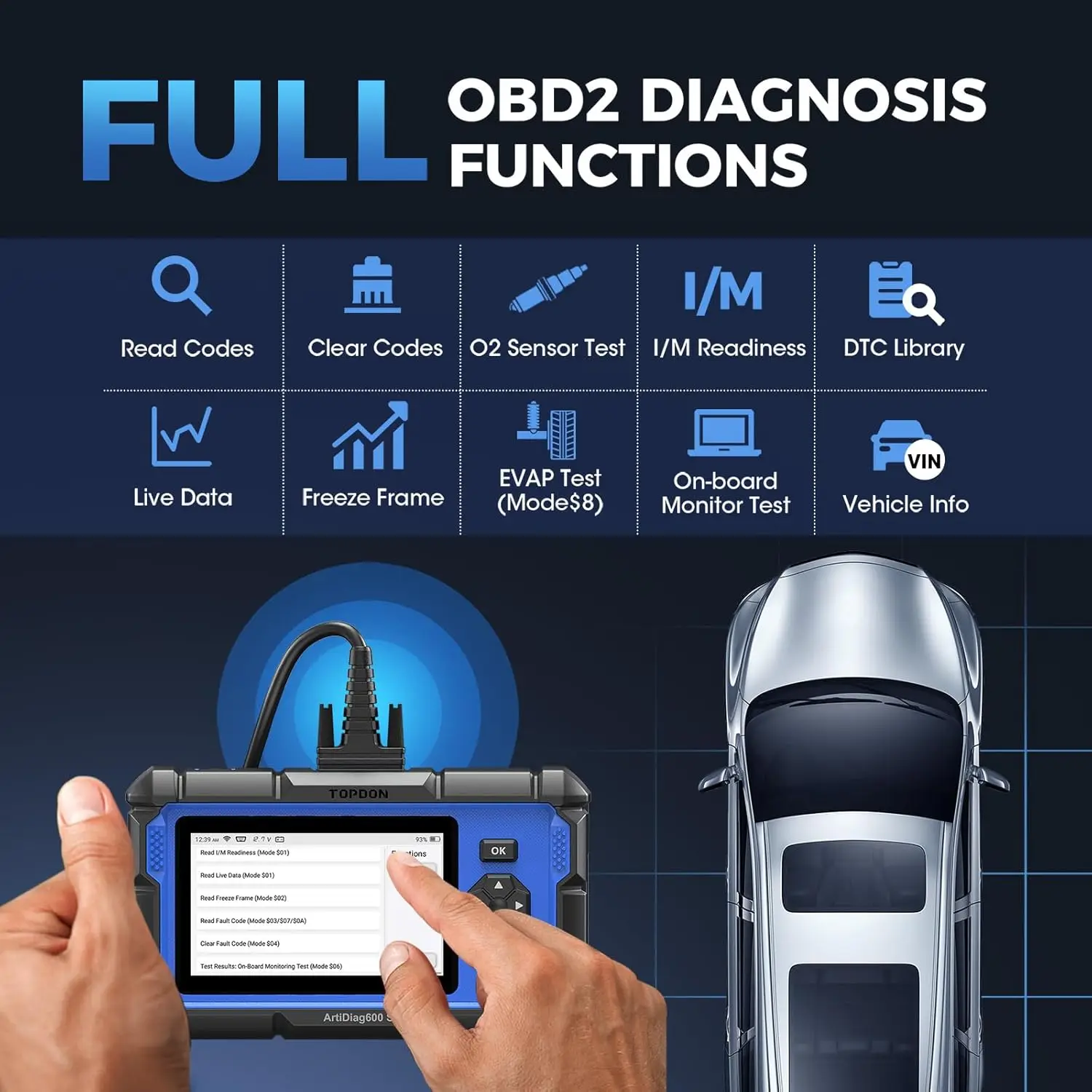 TOPDON ArtiDiag600S OBD2 escáner herramienta de diagnóstico de coche profesional ABS Airbag aceite EPB DPF TPMS BMS restablecer lector de código automotriz