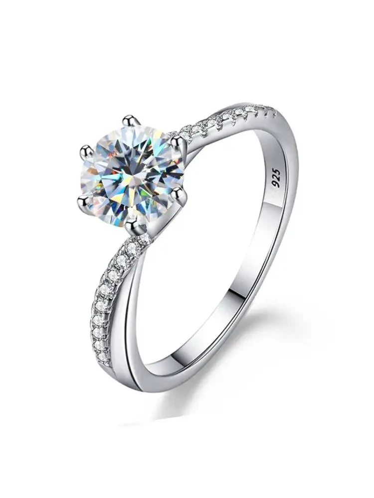 Anillos de Diamantes Moissanite Brillantes de Lujo con Brazo Trenzado Clásico de 6 Puntas, Color D, 1 Quilate, para Mujer, Joyería de Plata de Ley 925