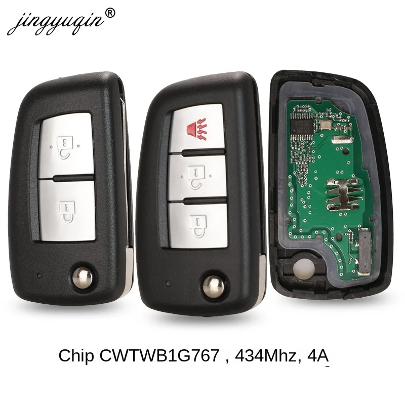 Jingyuqin 2/3 botones 433MHz 4A PCF7952E Flip llave remota para Nissan Qashqai J11 Pulsar C13 Juke F15 x-trail T32 Micra CWTWB1G767