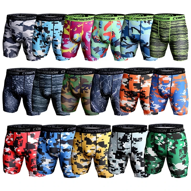 Pantalones cortos de compresión para hombre, medias de culturismo de camuflaje con estampado 3D, pantalones cortos de gimnasio para hombre, pantalones cortos elásticos deportivos musculares para correr