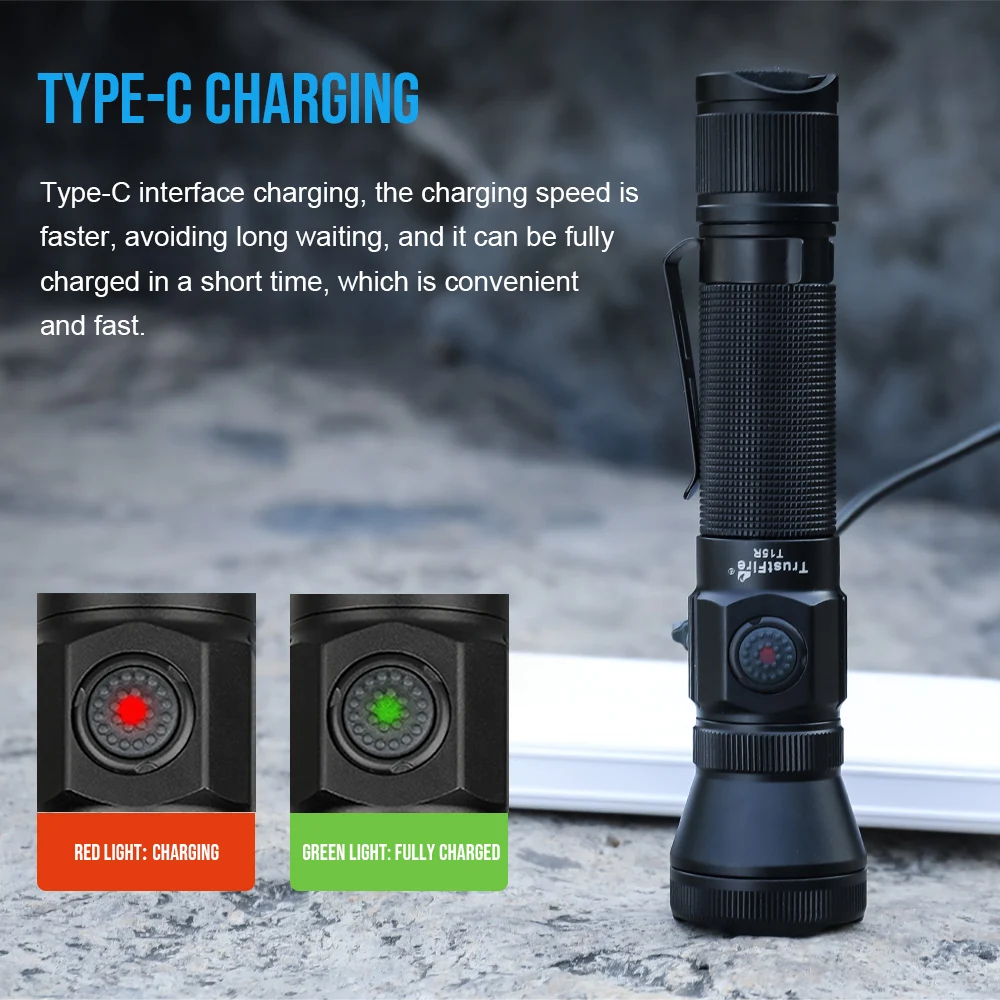 Trustfire-linterna táctica militar T15R, 2350 lúmenes, potente tipo C, recargable por USB, 18650 LED, lámpara táctica militar recargable