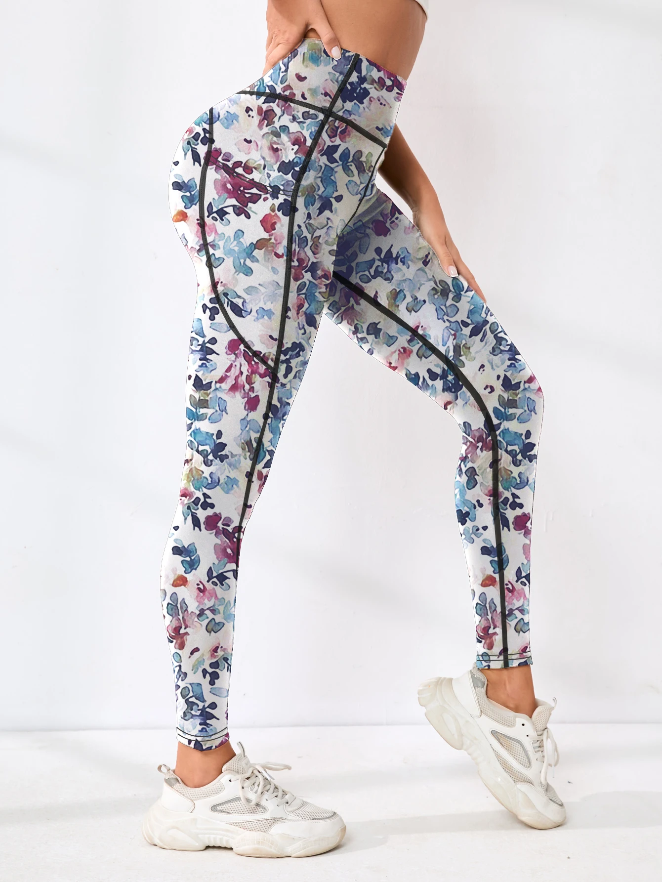 Pantalones deportivos con bolsillo y cintura alta para mujer, estampados, combinados con pantalones de yoga abdominales ajustados, adecuados para correr, senderismo y sp