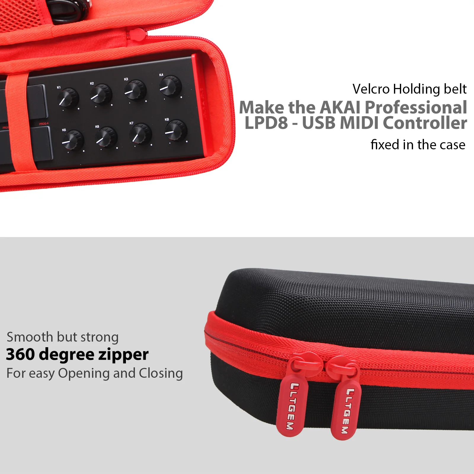 Estuche LTGEM para AKAI LPD8 Caja de almacenamiento de dispositivos de música con control MIDI USB profesional (¡solo estuche!)