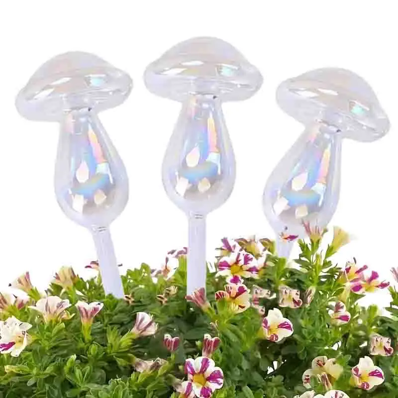 Bombillas de riego automático de plantas con pajita de vidrio, dispositivo de agua con forma de seta, sistema de riego por goteo, herramientas de jardín para el hogar, 1/2 Uds.
