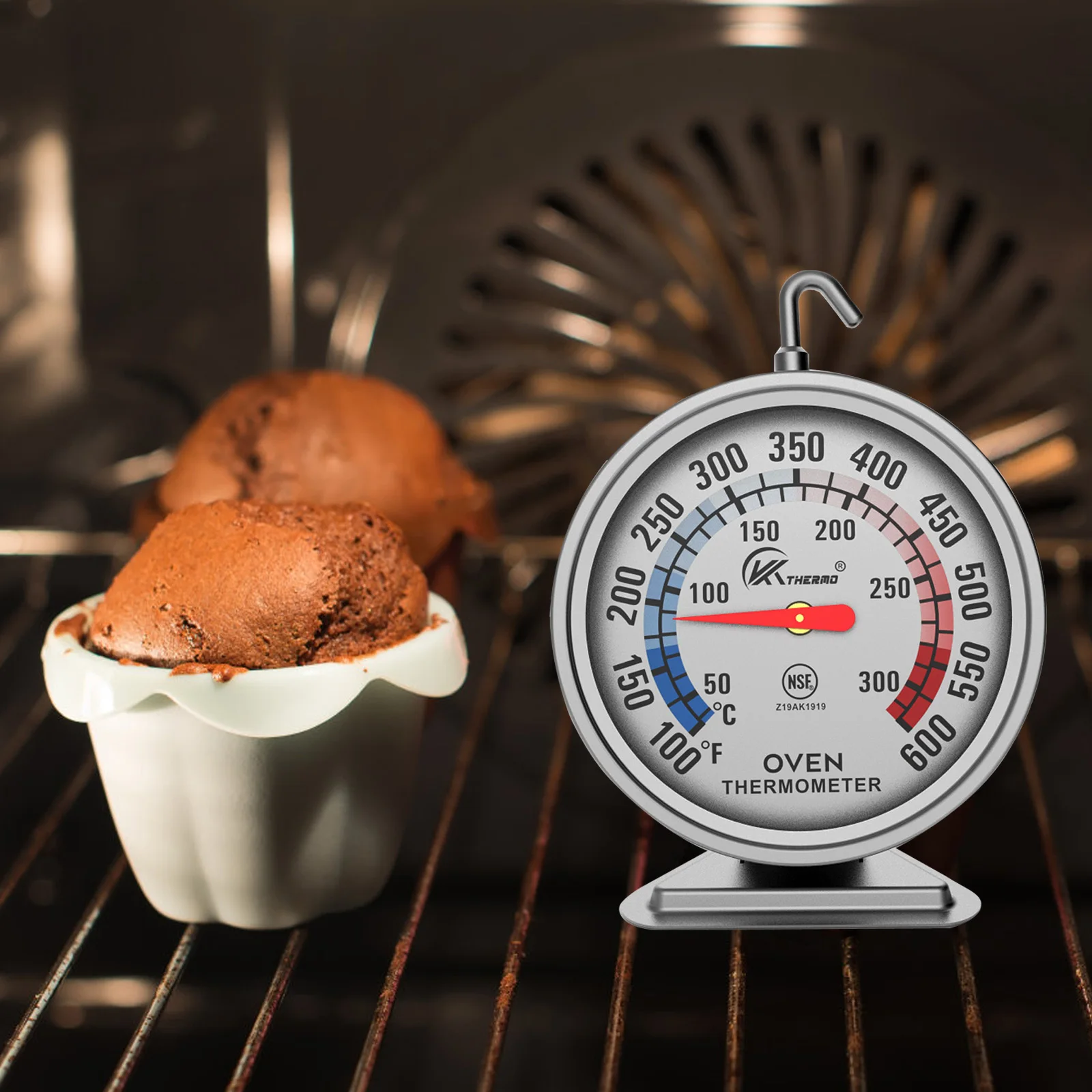 Termómetro de Horno de Acero Inoxidable 50-300 ° Utensilio de Cocina con Esfera Grande y Gancho – Para Hornear, Asar a la Parrilla, Pollo Asado, Pastel, Pizza
