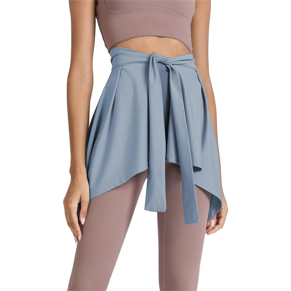 Falda de tenis para Yoga de Color sólido para mujer, entrenamiento atlético, faldas envolventes con lazo para correr, bufanda asimétrica que cubre la cadera