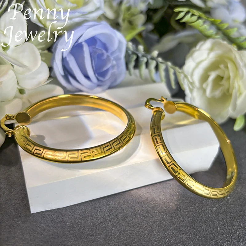 Pendientes de aro redondos grandes chapados en oro de 18 quilates para mujer, pendientes circulares Vintage de cobre, regalos de boda para fiesta, conjuntos de joyería italiana africana