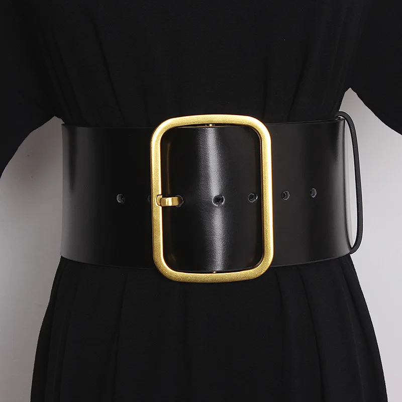 Cinturones de cuero genuino de 9,5 cm para mujer, cinturón de corsé de cintura femenina de diseñador de lujo, cinturón ancho y grande, accesorio para vestido