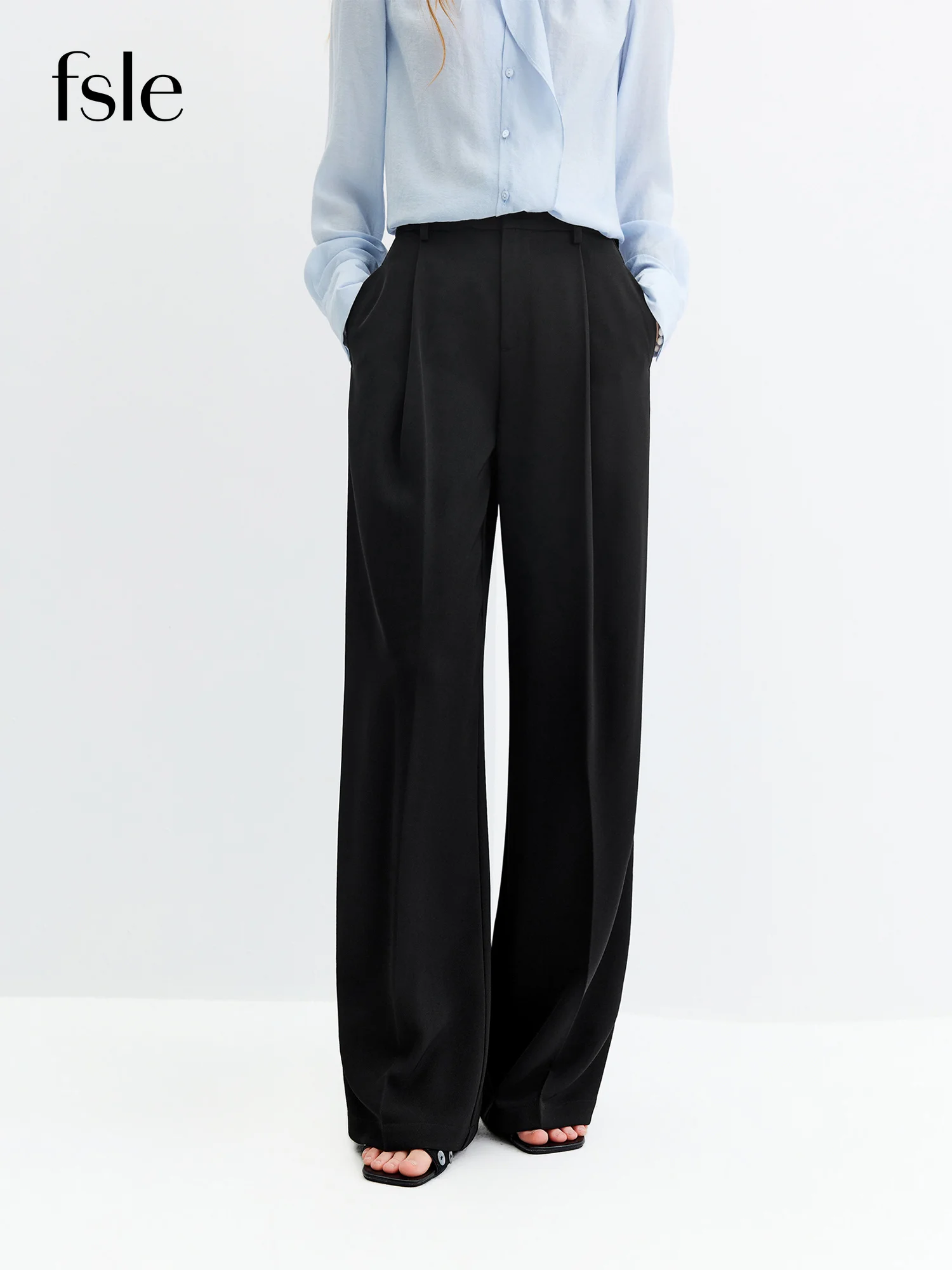 Pantalones de Pierna Recta con Dobladillo FSLE 2026 para Mujer, Pantalones de Trabajo Negros de Cintura Alta para un Estilo Diario Versátil y Minimalista en la Oficina