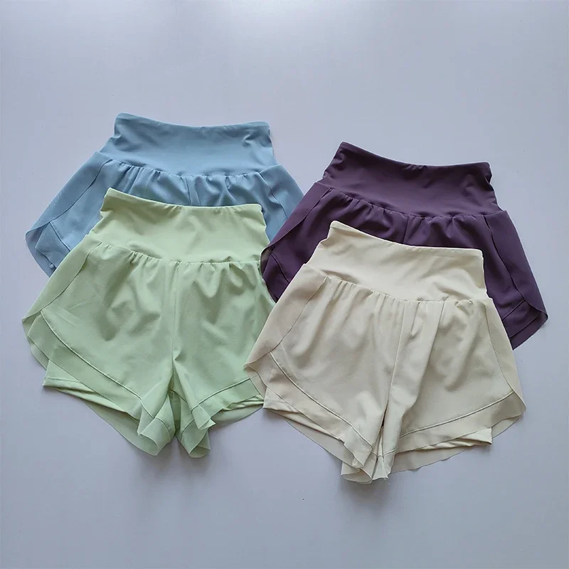 Pantalones cortos deportivos de cintura alta para mujer, pantalones cortos de malla transpirables de doble capa de secado rápido para gimnasio, Fitness, correr, ciclismo y Yoga, verano
