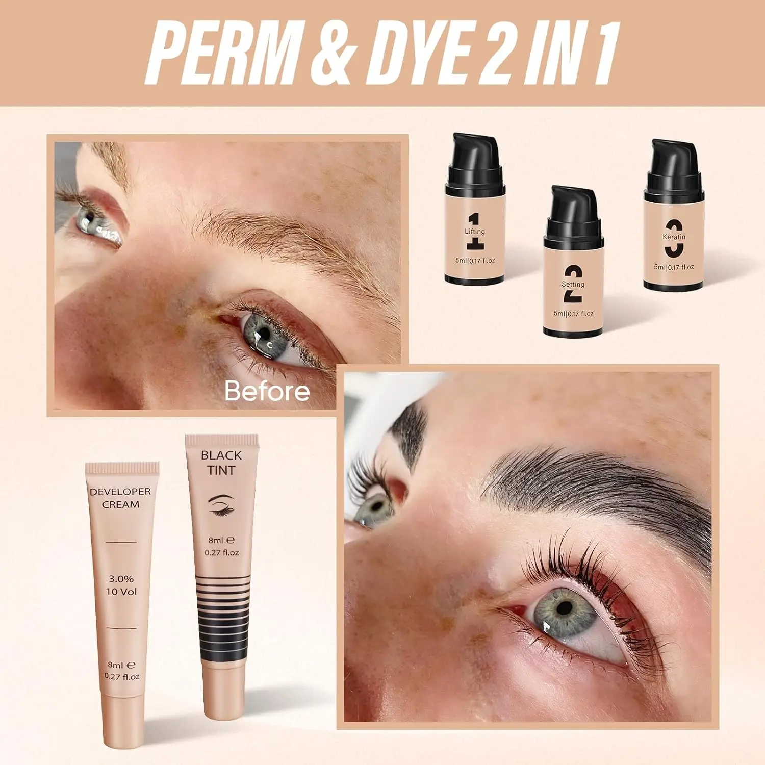 Libeauty-Kit de tinte para levantamiento de pestañas y cejas, juego de levantamiento de pestañas, laminación de cejas, herramientas de maquillaje para ojos de 5 a 8 semanas