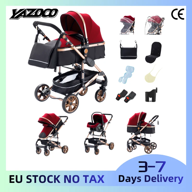 Cochecito funcional pulido 3 en 1 para bebés, módulo de asiento reversible, chasis con altura elevada para una mejor visibilidad, sistema de plegado en un solo paso sin esfuerzo, sistema de acolchado adaptable a las condiciones climáticas para paseos urbanos y tiempo de ocio en interiores.