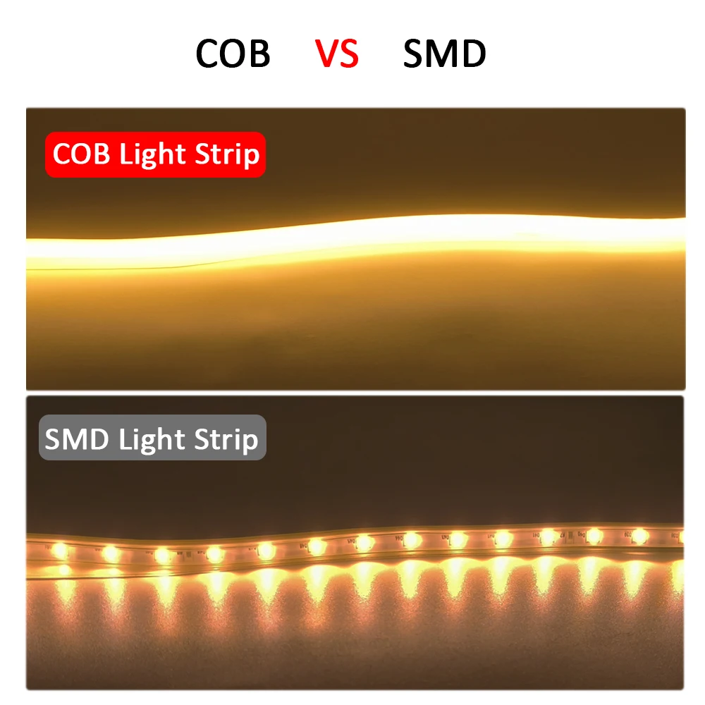 Tira de LED COB de 220V de Alta Luminosidad, Cinta Flexible para Iluminación de Habitaciones, Dormitorios y Cocinas