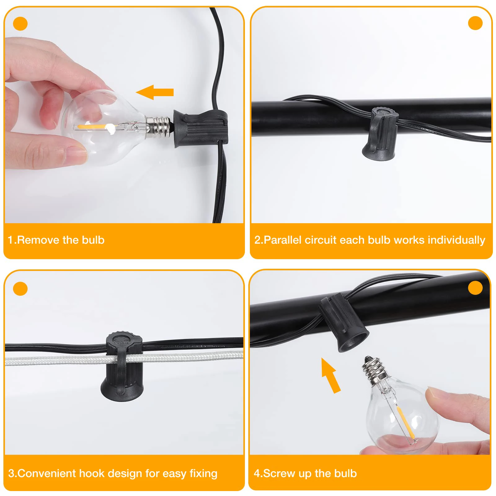 Guirnalda de luces de hadas G40 de 25 pies y 50 pies, bombillas de vidrio transparente para exteriores, enchufe E12, enchufe europeo, cadena de luces decorativas para Patio impermeable regulable