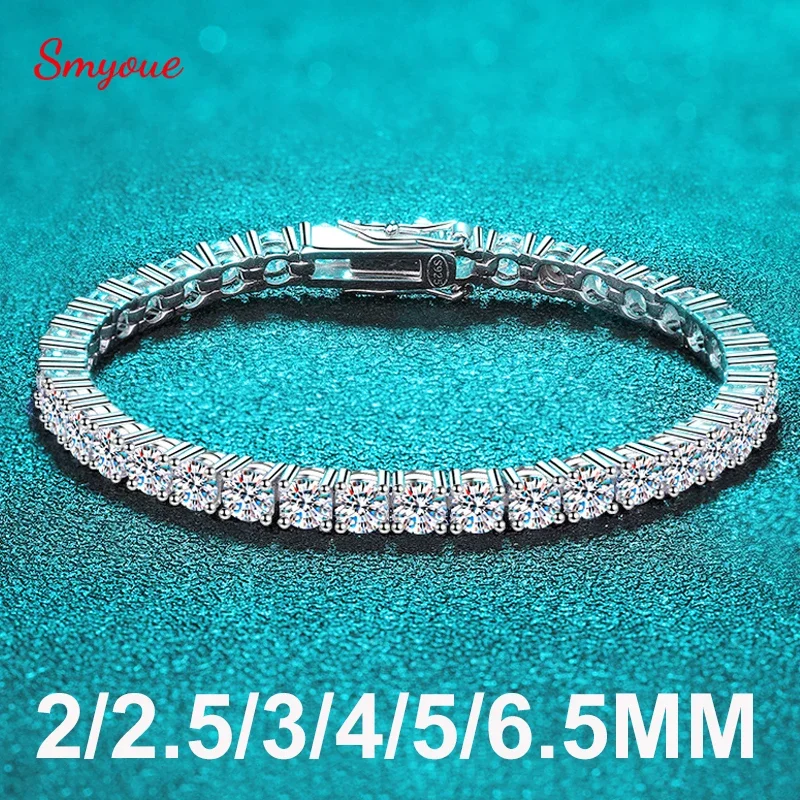 Smyoue-pulsera de tenis de moissanita auténtica de 2-6,5mm para mujer, regalo de Navidad, joyería de boda de 100% Plata de Ley 925 chapada en platino