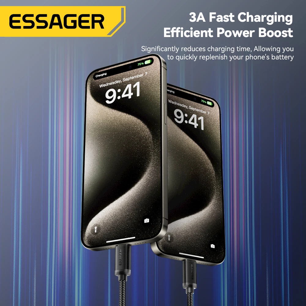 Cable USB tipo C Essager 3A para Iphone 15 Plus Huawei Mate60 P60, Cable de carga rápida, Cable de datos USB-C para Xiaomi Samsung