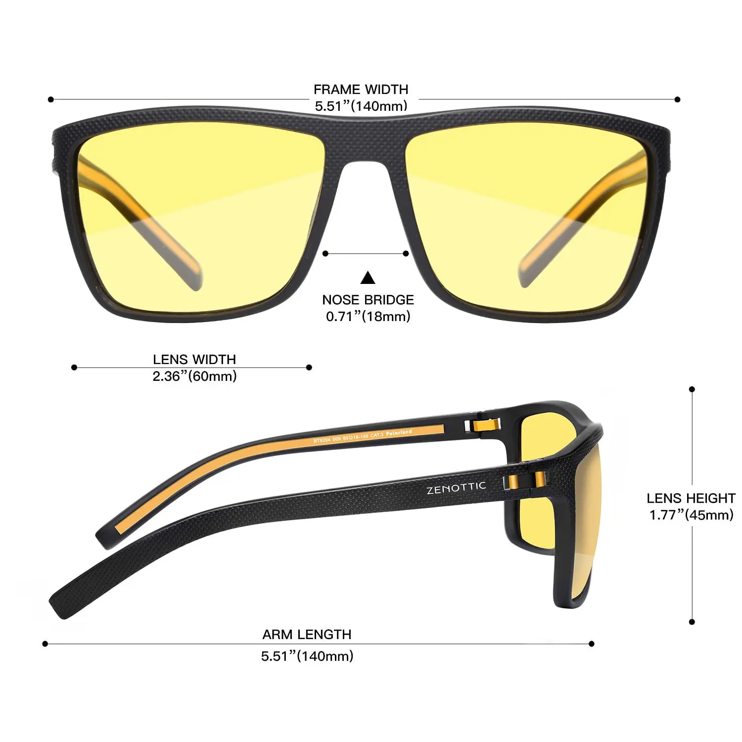 ZENOTTIC gafas de sol polarizadas Retro para hombres montura ligera TR90 protección UV400 gafas de sol cuadradas gafas de visión nocturna