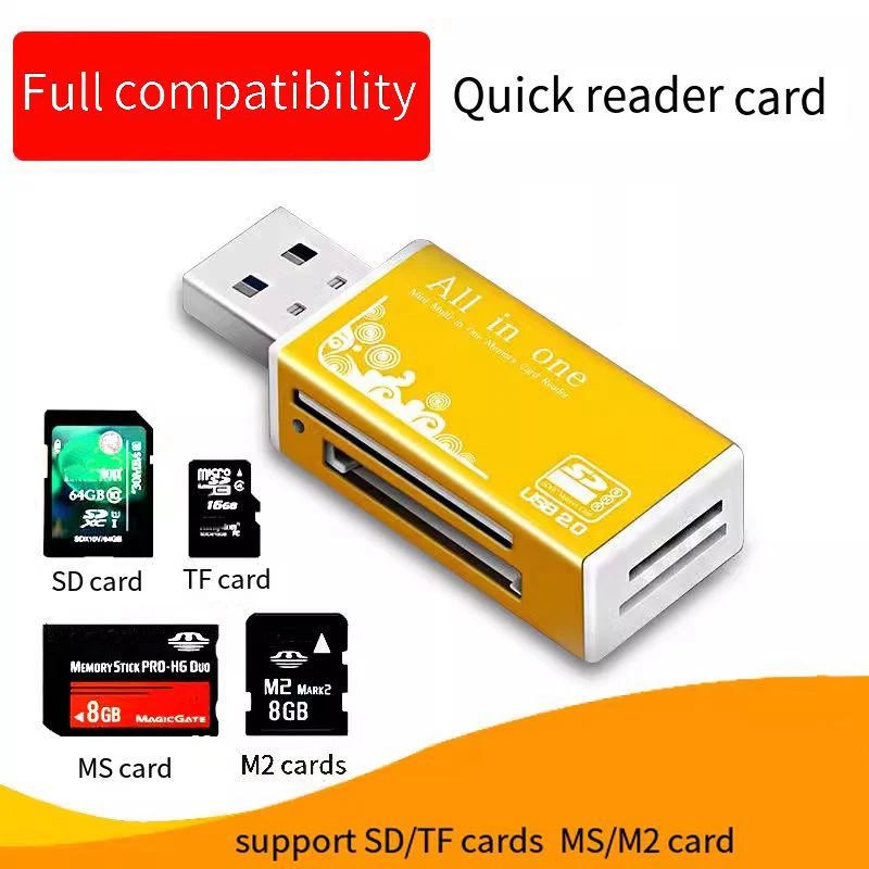 Lector de tarjetas de memoria 4 en 1 TF Micro SD M2 MS, adaptador USB 2,0 MMC de alta velocidad para ordenador portátil, Pc de escritorio, altavoz para vehículo