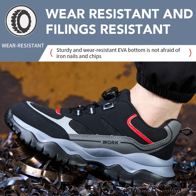 Botas de Trabajo con Hebilla Giratoria, Zapatos de Seguridad Indestructibles para Hombre, Zapatos con Punta de Acero, Zapatillas Antipinchazos, Zapatos de Protección Laboral Antideslizantes
