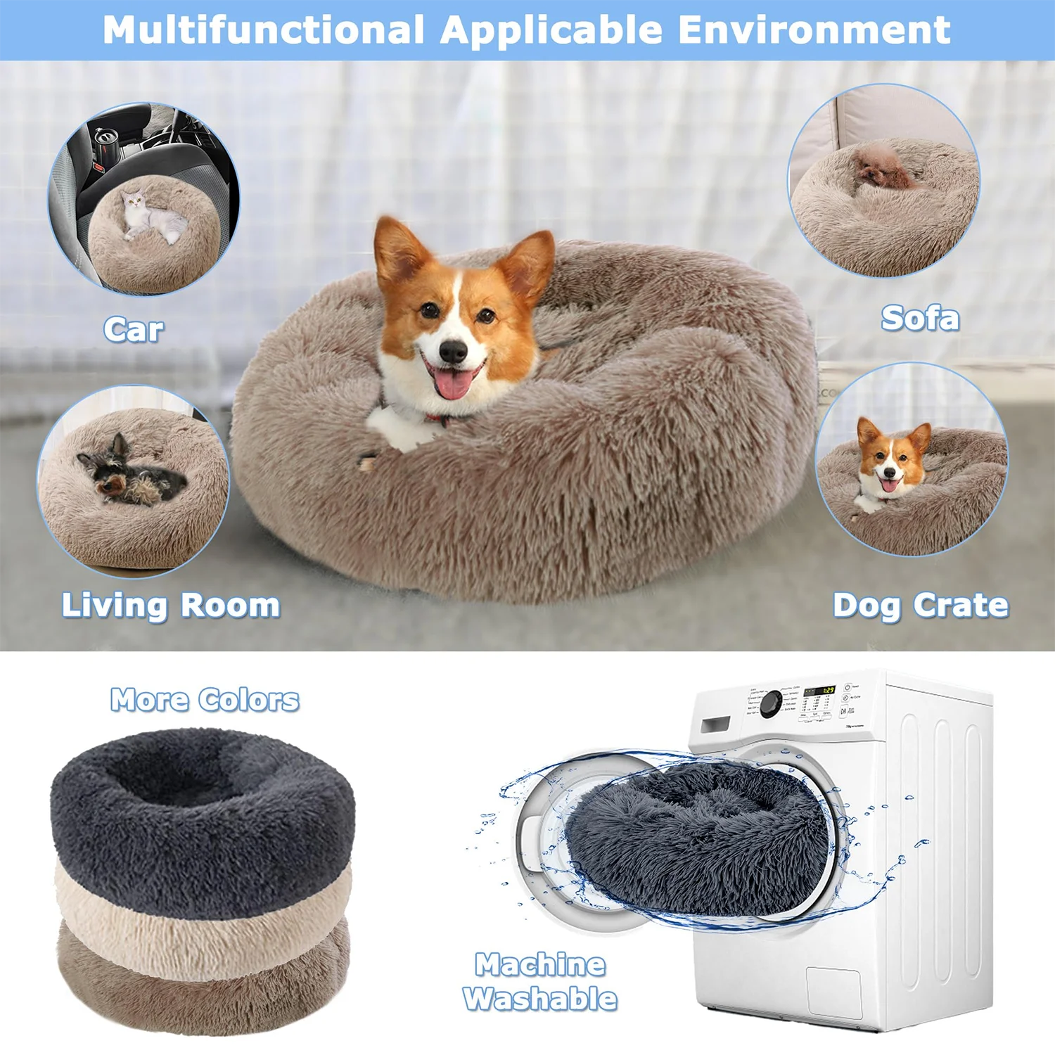 Cama Redonda para Mascotas, Cama Tipo Donut de Felpa Larga para Perros Grandes, Cama para Gatos, Casa para Perros Medianos, Cama Cálida para Dormir en Invierno, Caseta para Mascotas, Sofá Extraíble para Perros