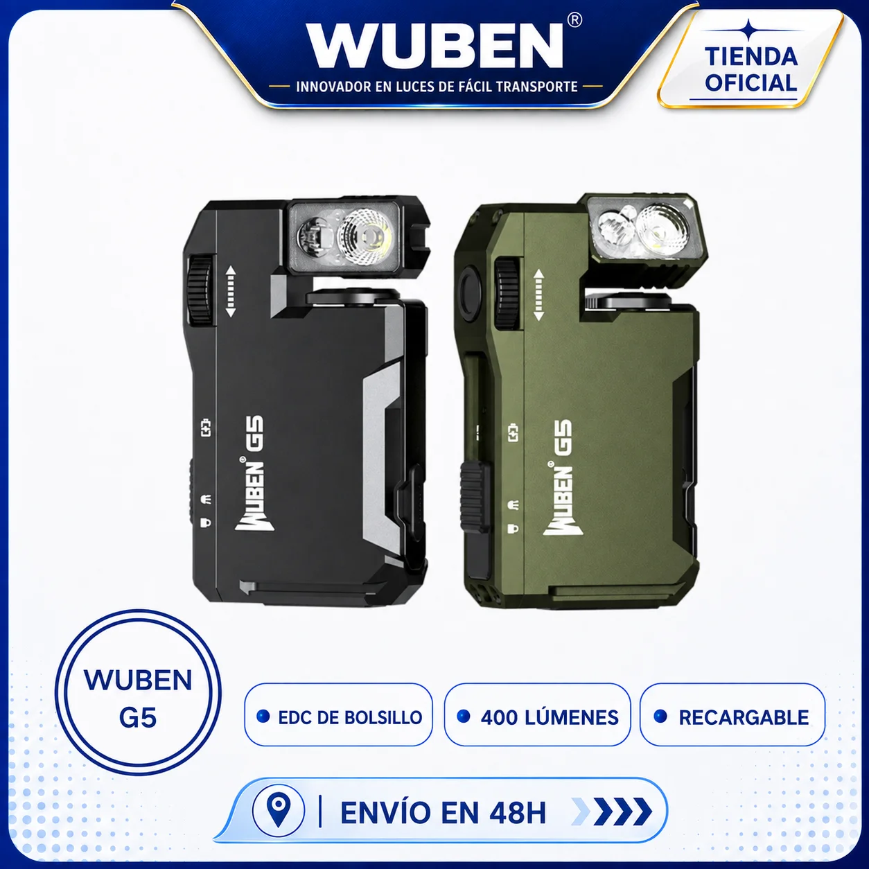 Linterna Magnética Multicolor WUBEN EDC G5 de 400 Lúmenes, Recargable por USB-C, con Llavero, Manos Libres, para Camping, Reparación de Autos, Uso Doméstico