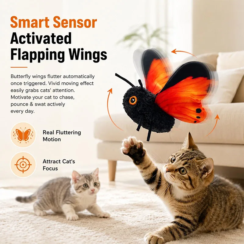 Juguete Interactivo para Gatos con Mariposa que se Mueve Automáticamente, Simulación de Insecto, Mariposa que se Agita, Juguete de Caza y Ejercicio para Gatitos en Interiores