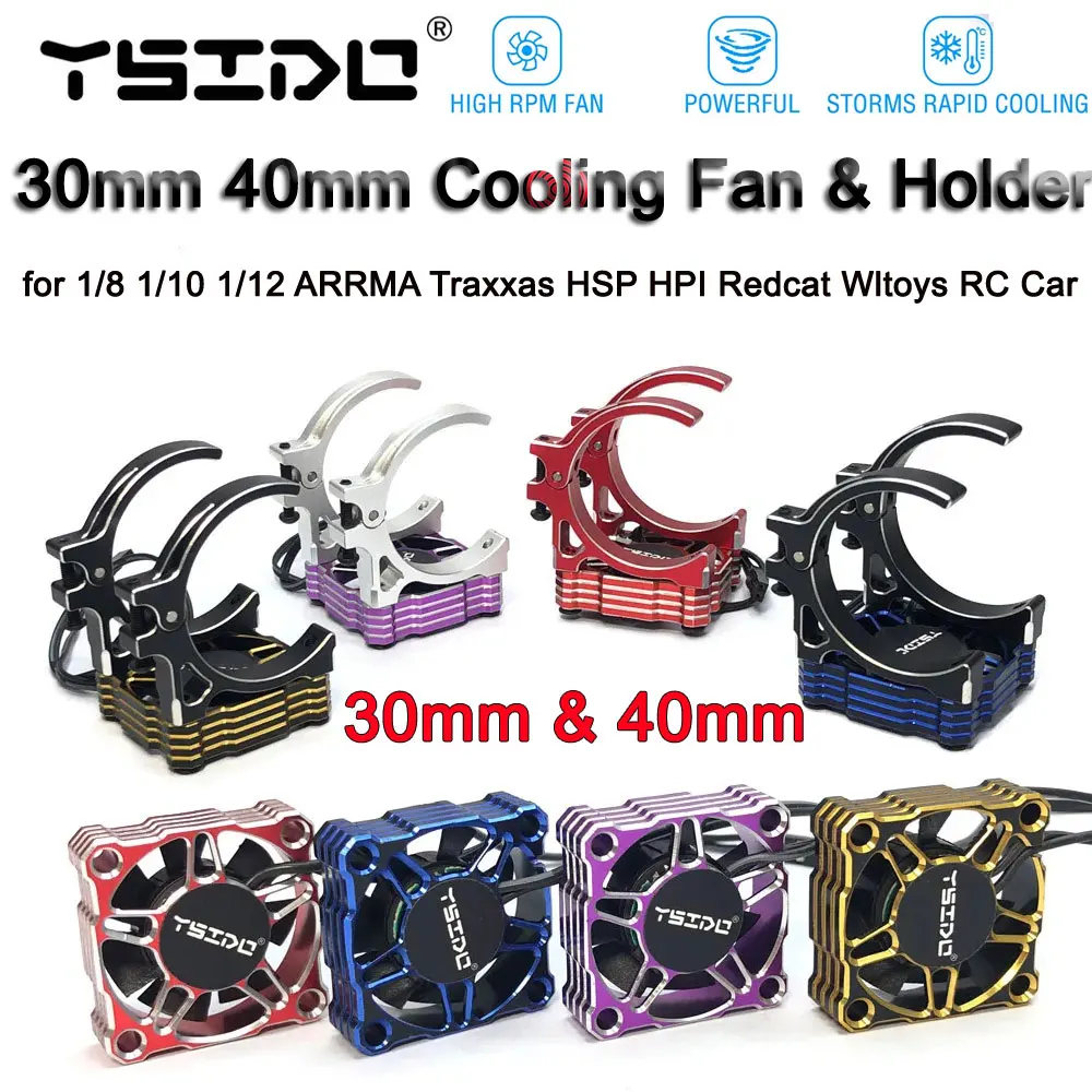 YSIDO 30mm 40mm ventilador de alto RPM potentes tormentas disipador de calor rápido refrigeración de Metal con soporte para 1/8 1/10 1/12 ARRMA Traxxas HSP RC Car