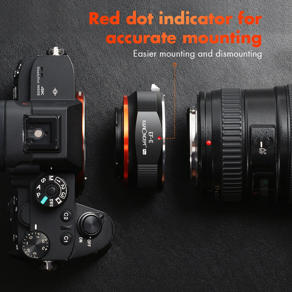 Adaptador K&F CONCEPT de Montura EOS a E, Compatible con Lentes de Montura Canon EF EF-S para Cámaras sin Espejo con Montura E NEX Sony A6000 A6400 A7