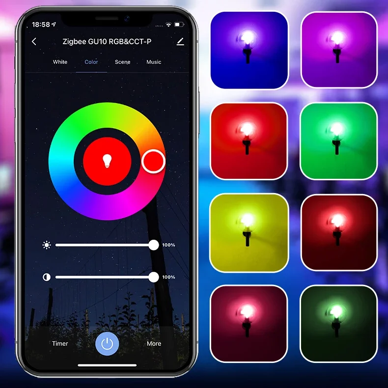 MOES Tuya ZigBee GU10 WIFI bombillas LED inteligentes RGB C + W lámparas regulables blancas Smart Life APP Control bombillas voz Alexa/Google