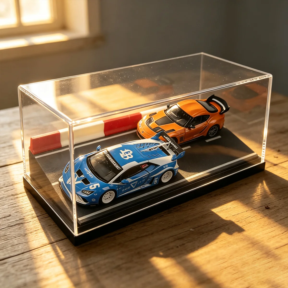 Modelo de Coche a Escala Pequeña, Escena de Pista de Carreras Simulada 1:64, Vitrina Acrílica, Caja de Almacenamiento Universal Hotwheels, Decoración de Escritorio, Adorno