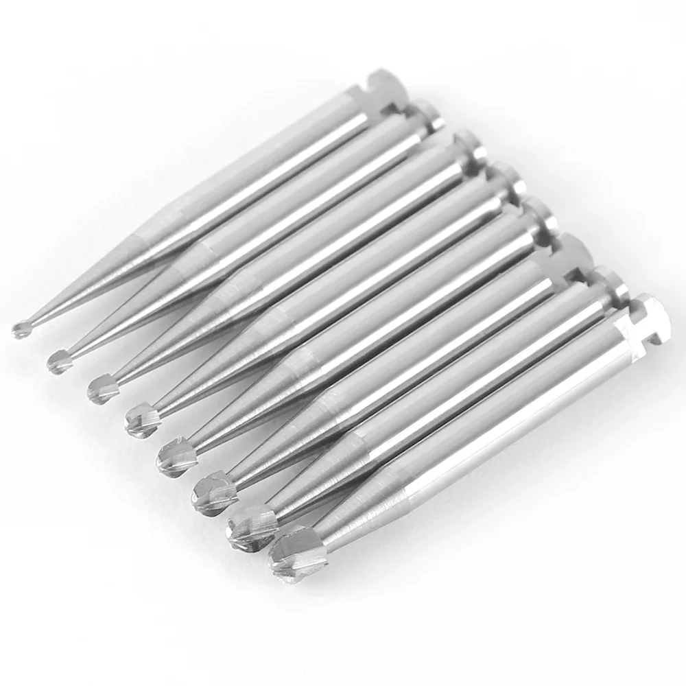 Fresas dentales de carburo de tungsteno, serie RA redonda de baja velocidad para laboratorio Dental o clínica, vástago de diámetro = 2,35mm de longitud = 22,5 m, 5 unids/lote por caja