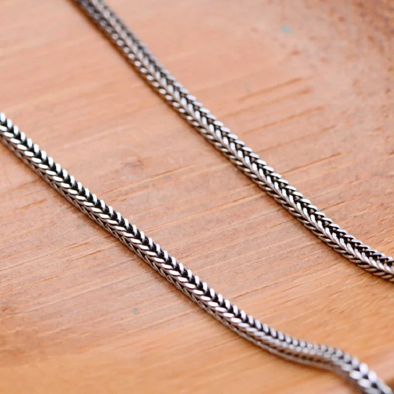 Cadena de suéter de cola de zorro de plata pura S925 para hombres y mujeres, pulsera de estilo Retro con Vhain tejido grueso de 3mm