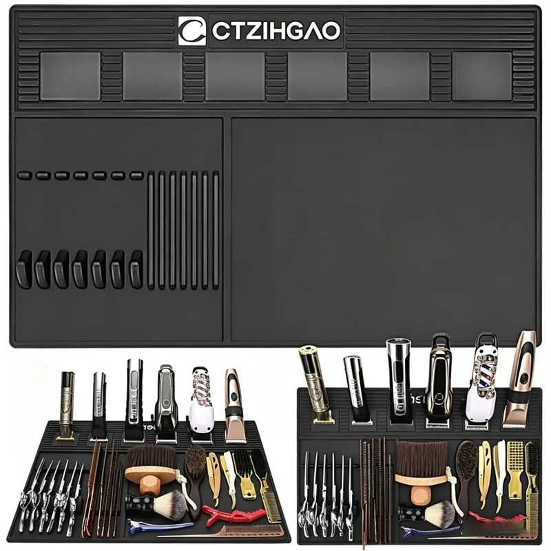 Tapetes Magnéticos para Barbería con Ranuras Dedicadas para Máquinas de Cortar Cabello, Antideslizantes y Resistentes al Calor, Organizador para Estación de Barbería
