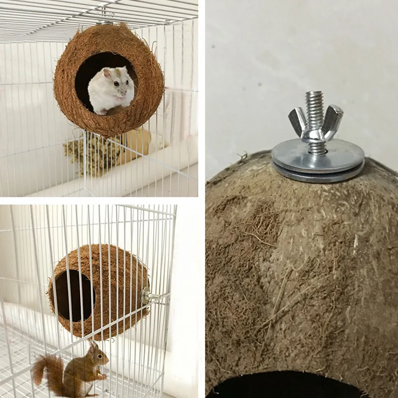 Nido de cáscara de coco para mascotas, perca Natural para loros, animales pequeños, cómodo nido de cáscara de coco, 1 ud.