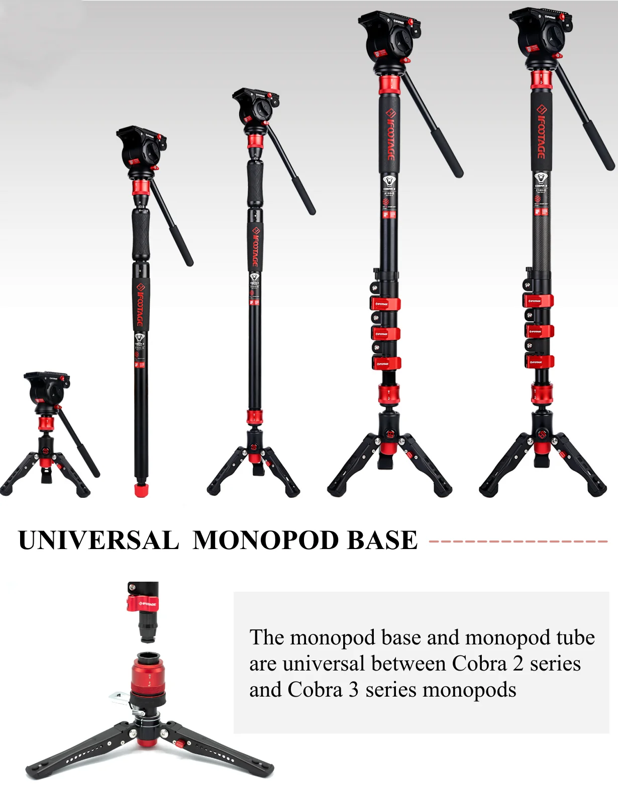 IMEAGE Cobra 3-monopié para cámara con bloqueo de Pedal, monopié de viaje de fibra de carbono de 71 ", liberación rápida, carga útil de 8KG